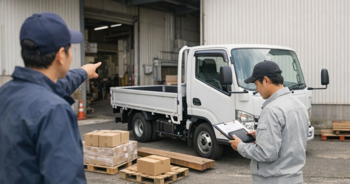 3トントラック手配前に現場で条件確認している実務イメージ