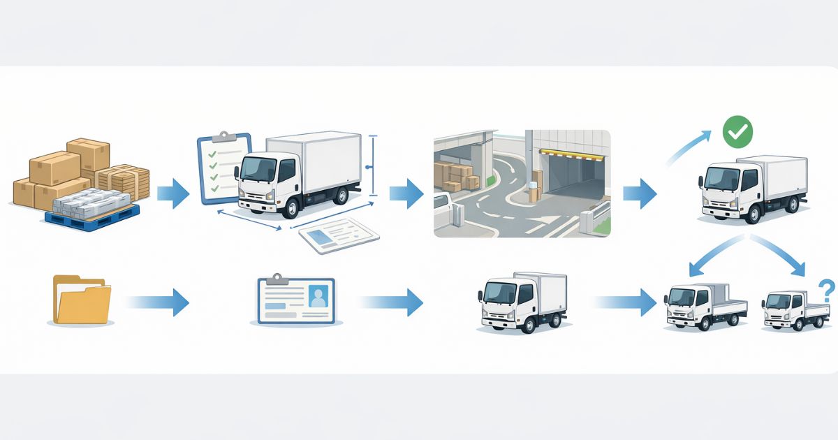 3トントラックを選ぶ前の確認手順を示したフロー図