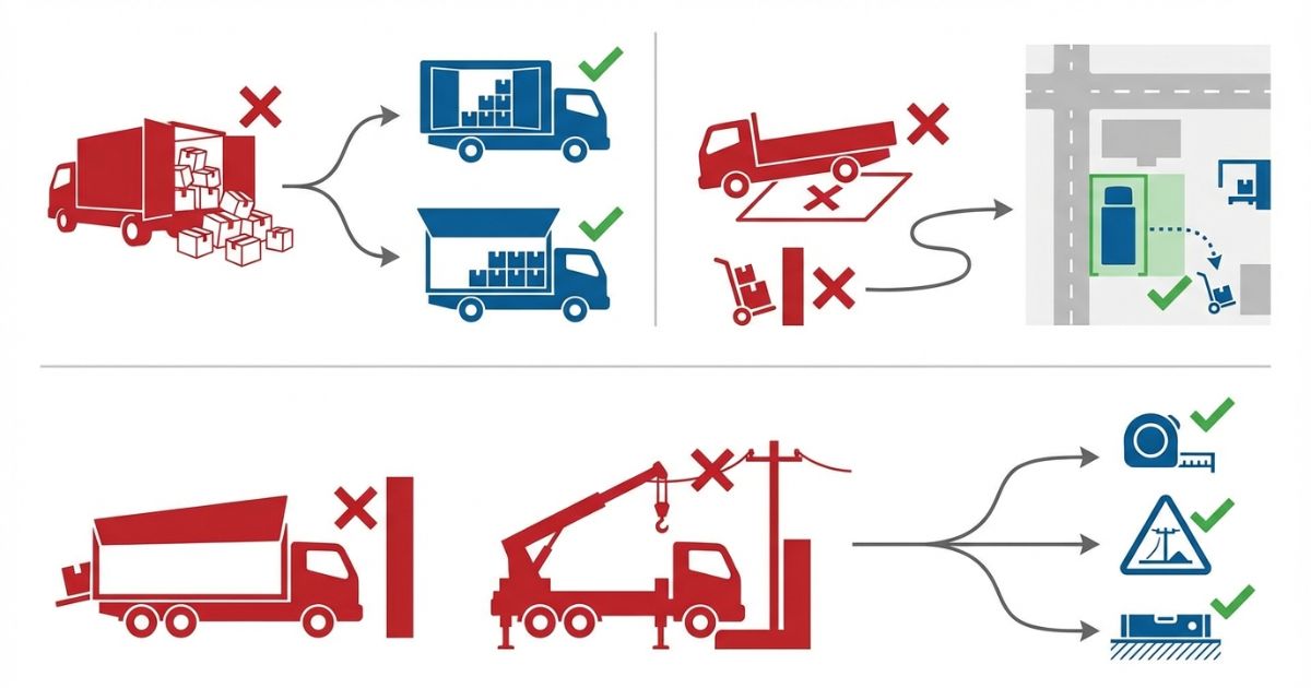 3トントラックの種類選びで起きやすい失敗パターンを示す図解