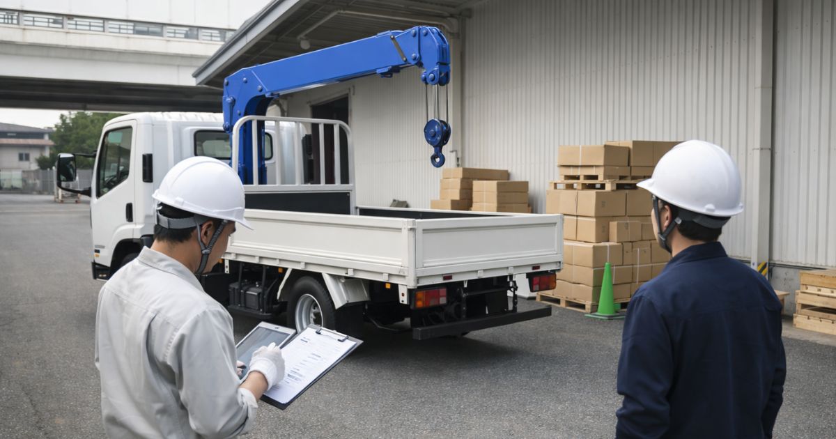 3tユニックの手配前に現場条件と資格体制を確認している様子