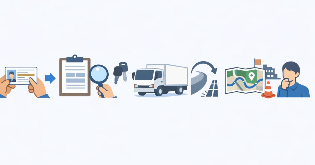 3トントラックを運転できるか判断する確認軸の図解