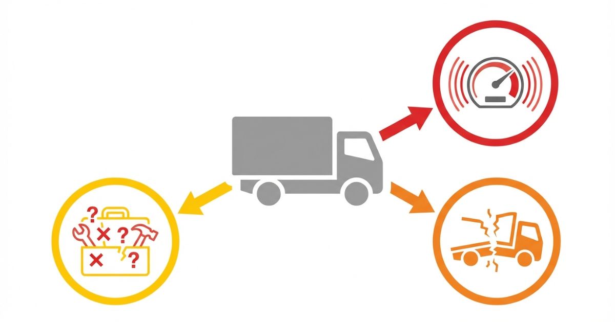 中古3トントラック購入で起きやすい失敗やリスクを示した図解
