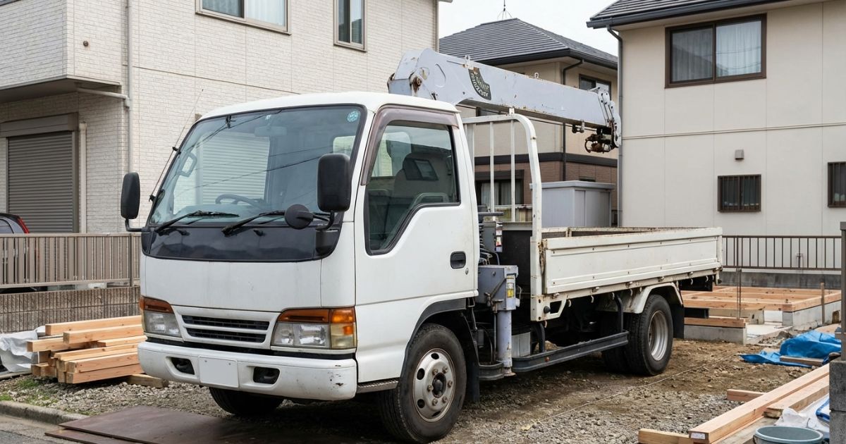 3tユニック車が中規模現場で待機しているイメージ画像