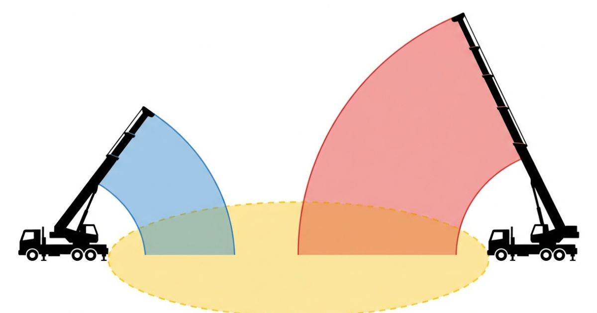 3tユニックの4段と6段で作業範囲が変わることを示した図解