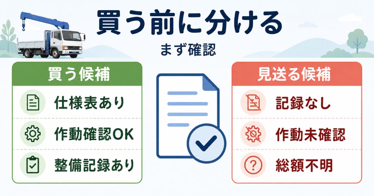 中古3tユニック購入前に買う候補と見送る候補を分ける判断図