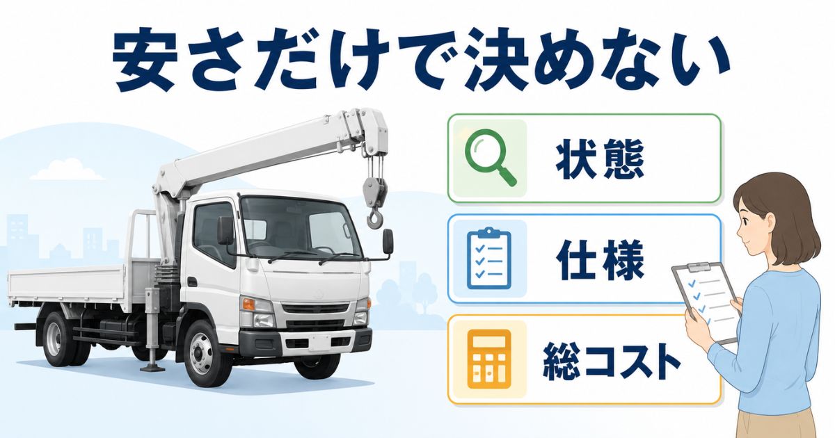 中古3tユニックを価格だけでなく状態・仕様・総コストで判断するイメージ