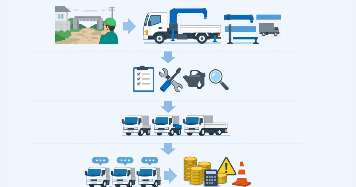 中古3tユニック購入で確認する判断順序を整理した図