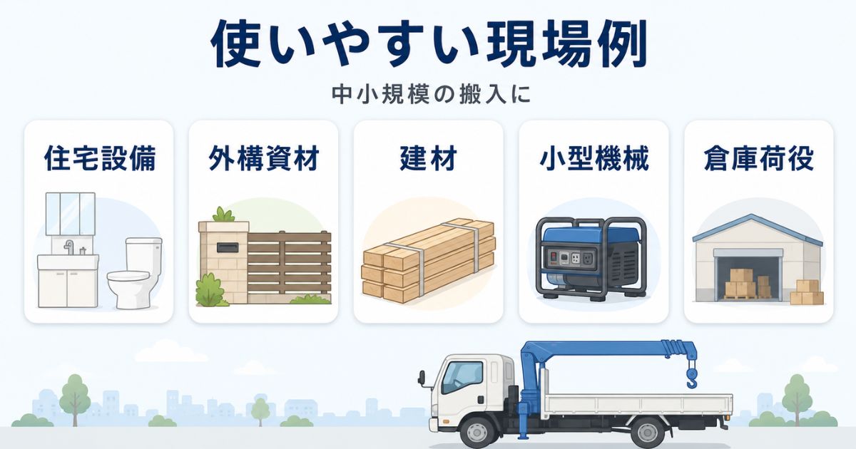 3tユニックで対応しやすい住宅設備・外構・建材・小型機械・倉庫荷役の現場例