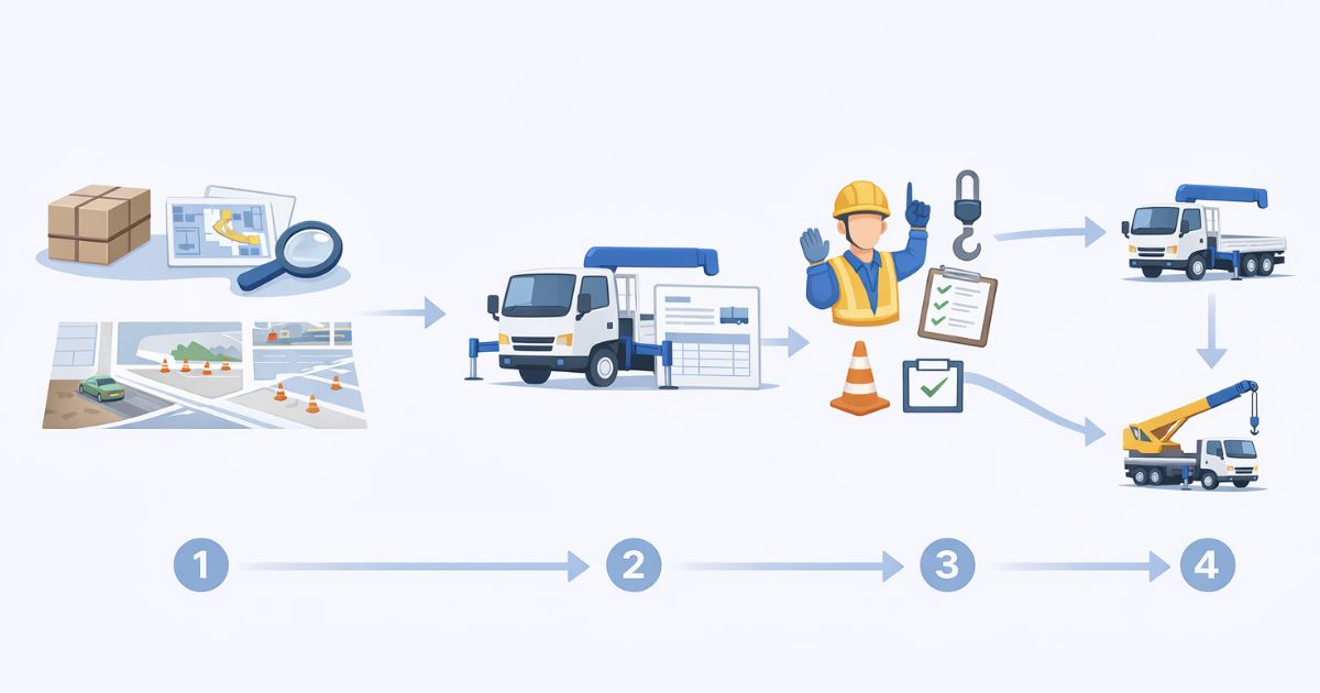 3tユニック手配前の確認手順を示す実務フロー図
