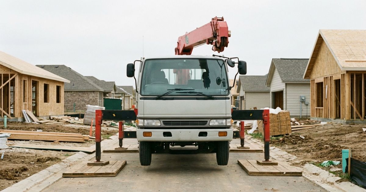 3tユニックが条件の整った現場で作業準備をしているイメージ