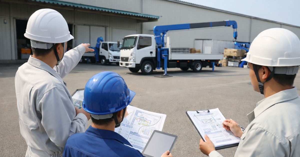 現場条件を確認しながら3tユニック以外も検討している実務現場のイメージ