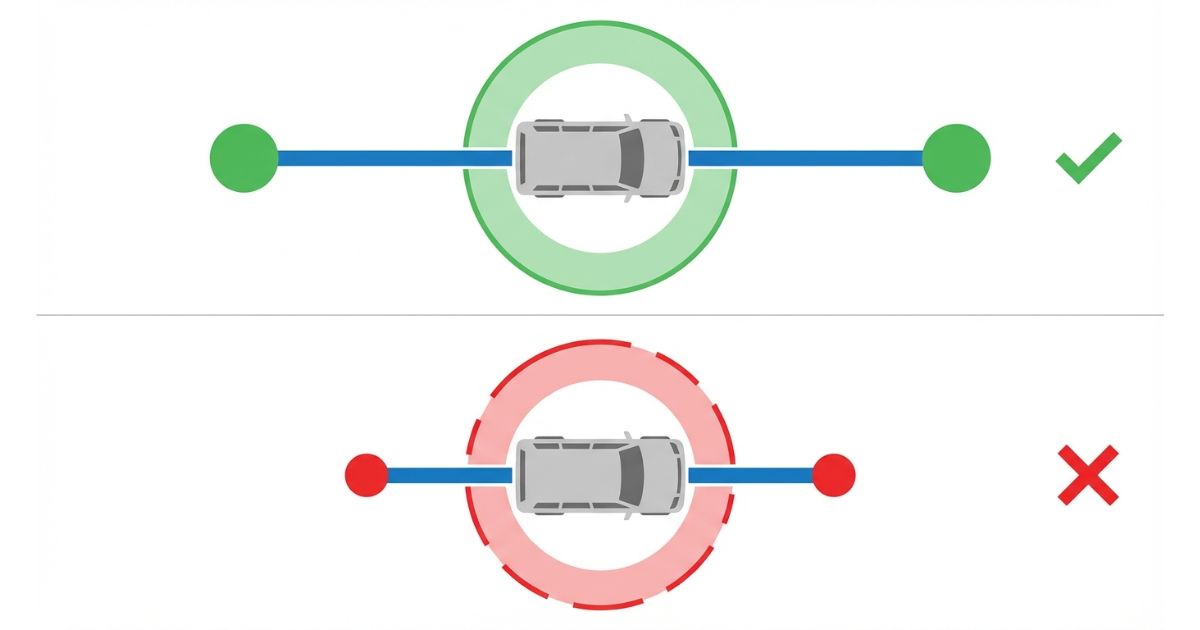 3tユニックのアウトリガー張り出し幅と設置成立を示す図解