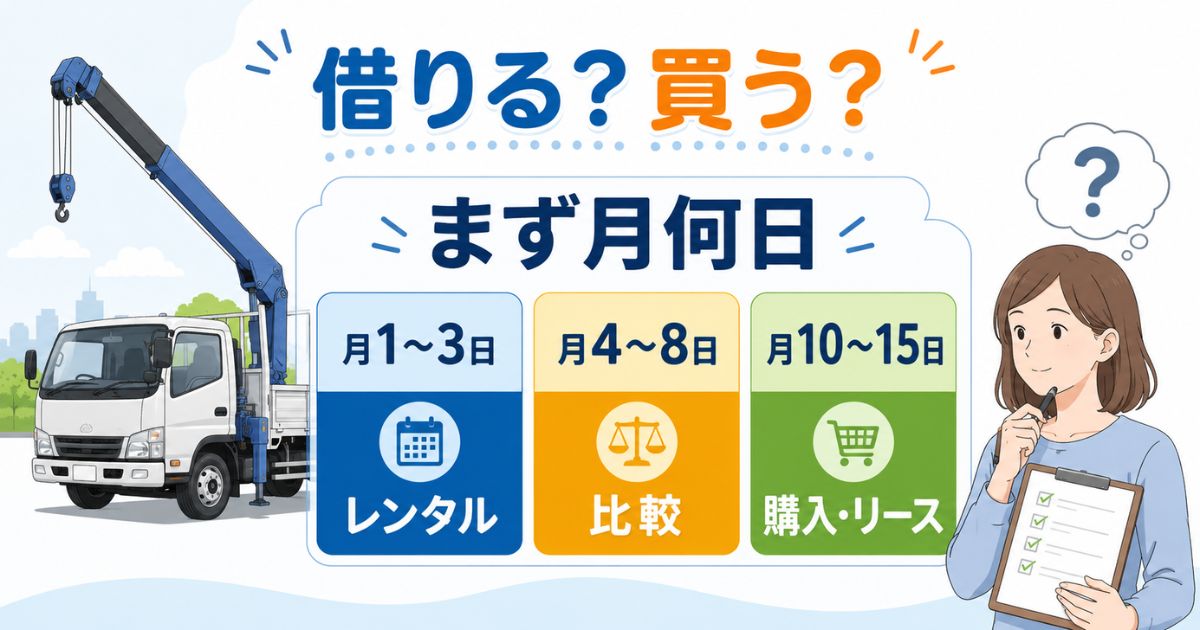 3tユニックをレンタルか購入か判断するために月間利用日数を確認する図解