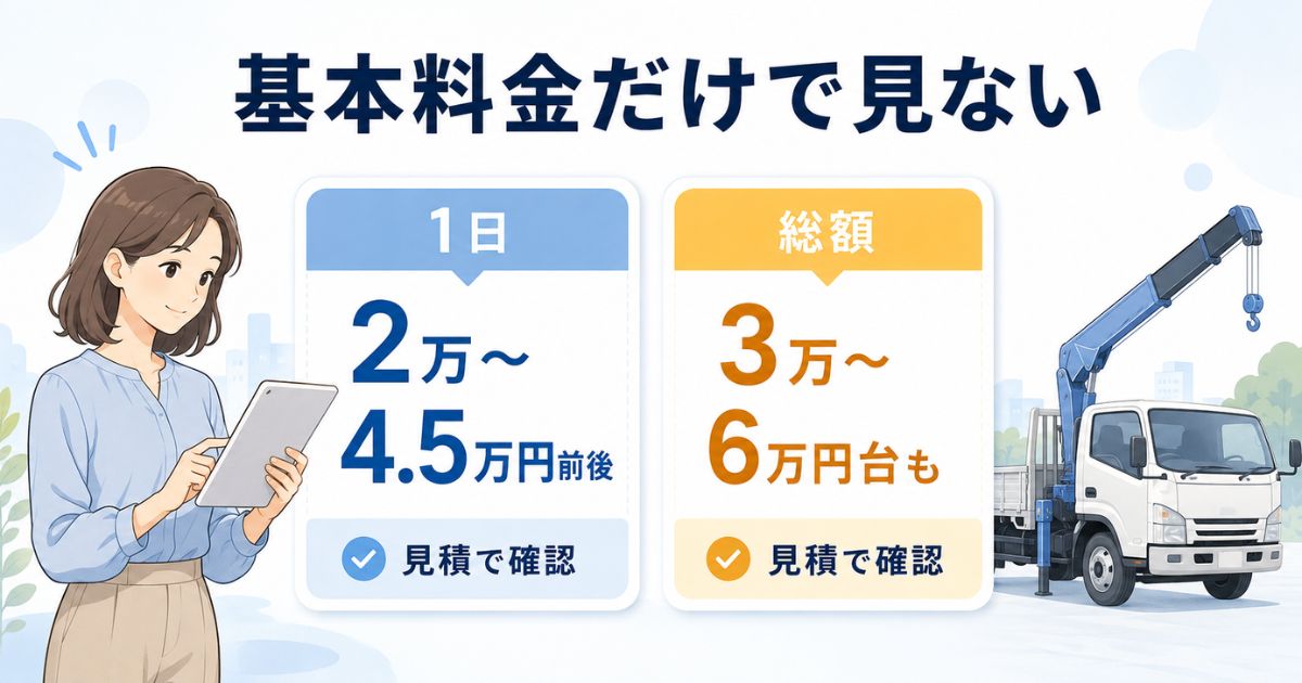 3tユニックのレンタル料金は基本料金だけでなく総額で確認することを示すアイキャッチ画像