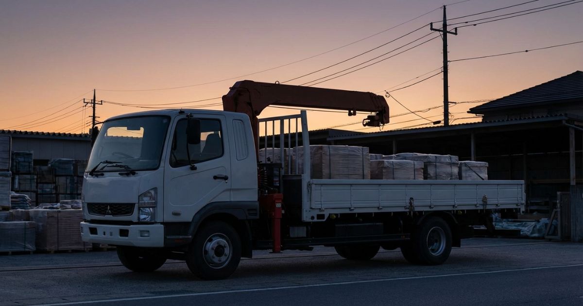 3tユニック車の積載と吊り能力をイメージできる現場写真