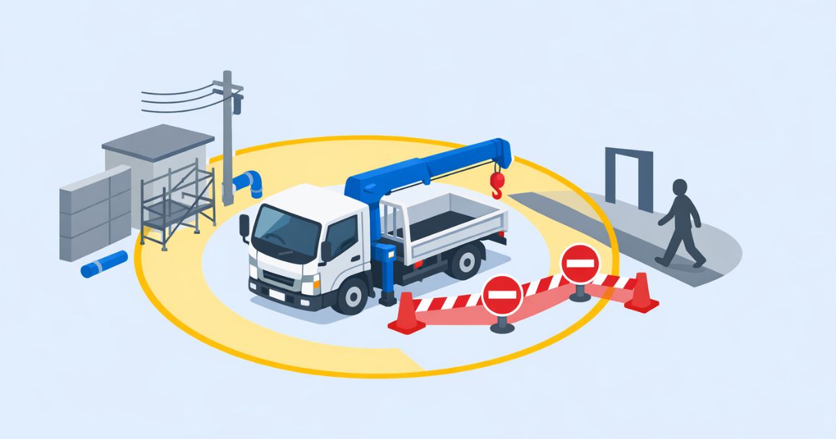 3tユニックの旋回範囲を判断する要素を整理した図解