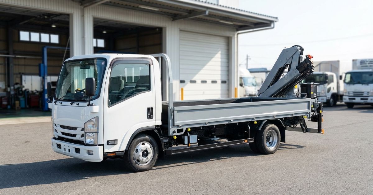 3tユニック新車を導入検討する場面を想起できる展示ヤードのイメージ写真