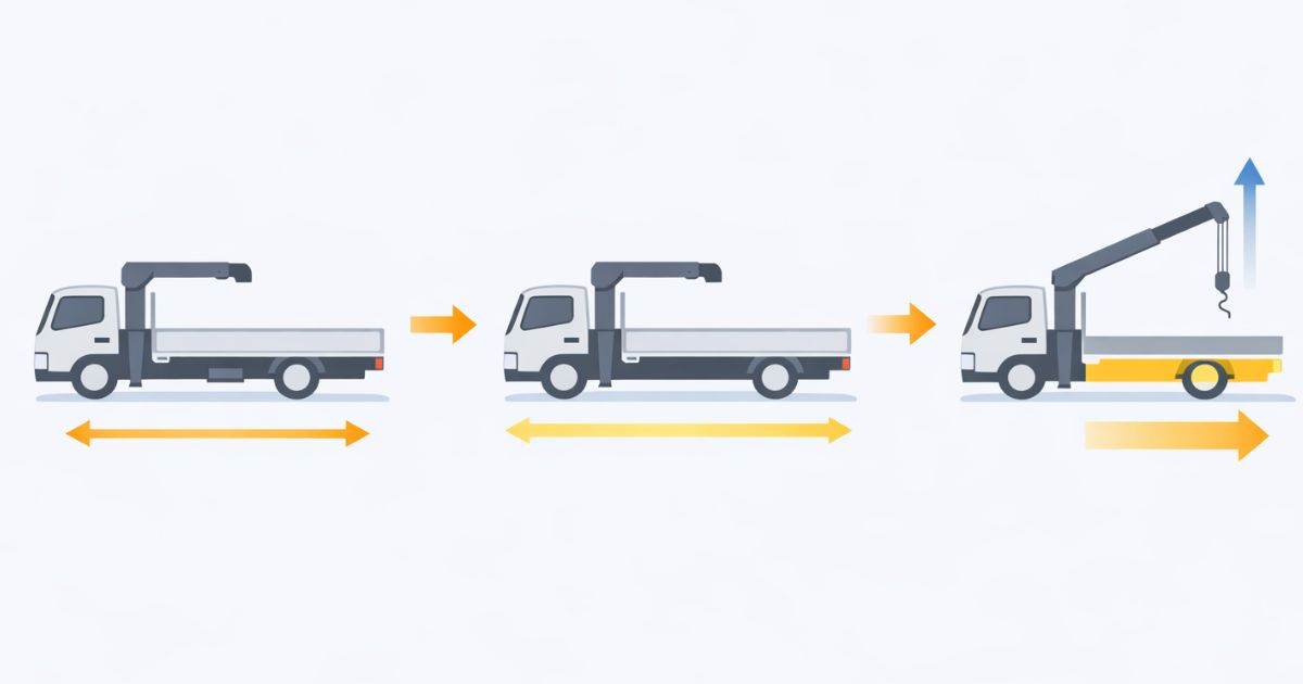 3tユニックの標準・ロング・架装差の比較図解
