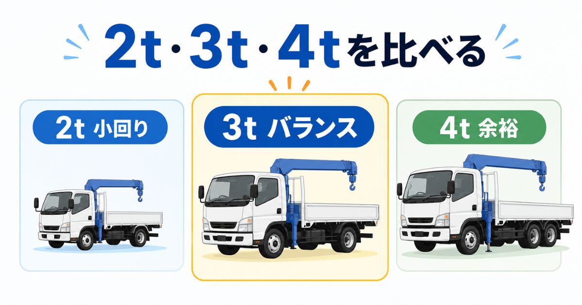 2tユニックと3tユニックと4tユニックの違いを比較する図解