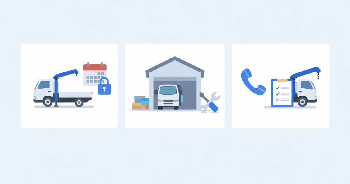 レンタル・購入・外注の選び分けを示す比較図