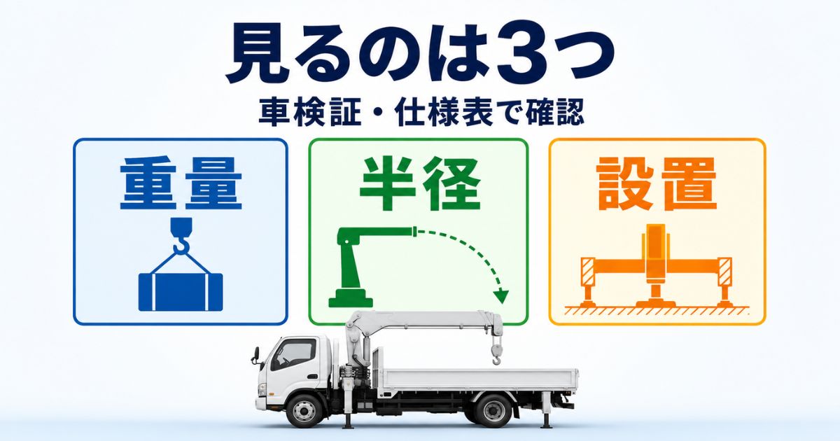 3tユニックの作業可否を重量・作業半径・設置条件で確認する図解