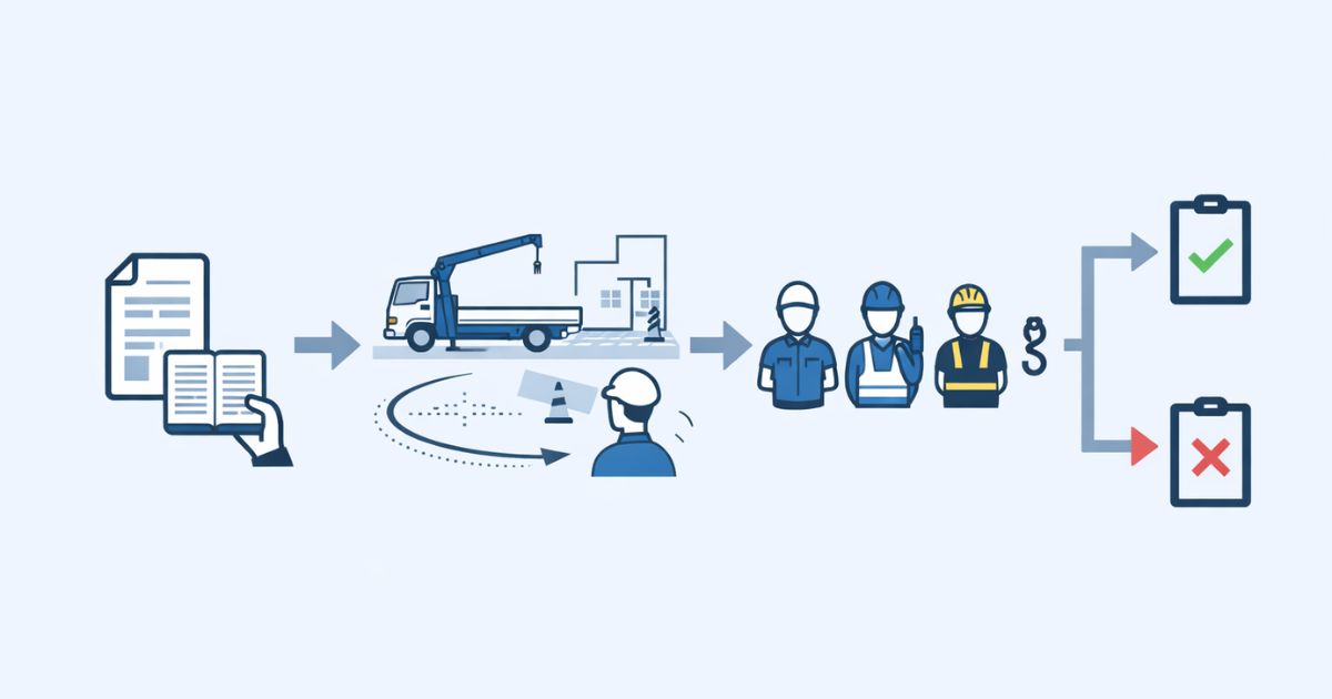 3tユニック手配前の安全確認手順を示した図解