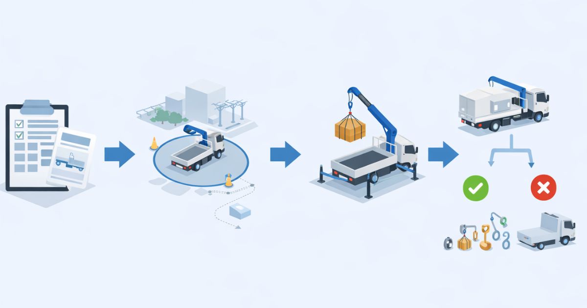 3tユニック手配前の安全確認手順を示した実務フロー図
