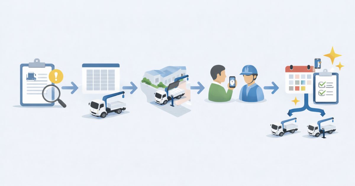 2tユニックと3tユニックの手配前に確認すべき最終確定手順を示す図