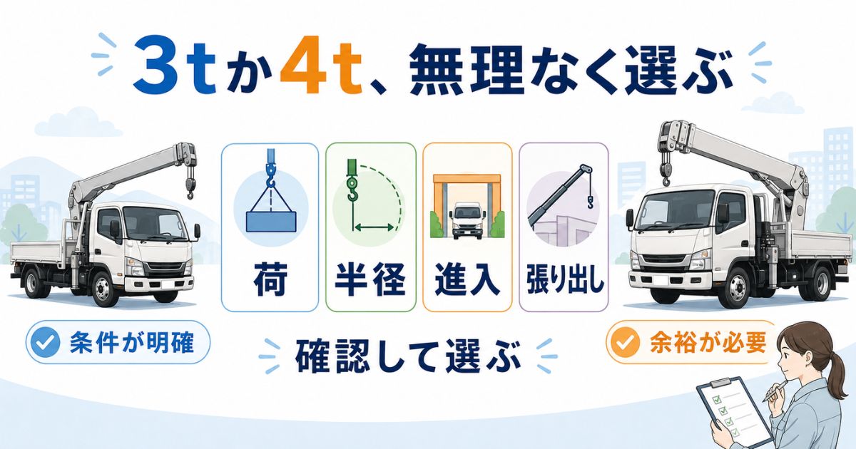 3tユニックと4tユニックを荷・半径・進入・張り出しで無理なく選ぶ判断軸の図解