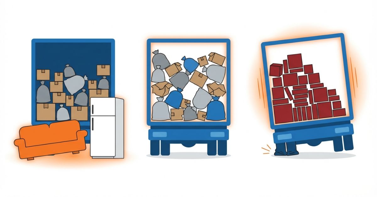 積み放題で起きやすい積み切れない原因と追加リスクを示す文字なし図解