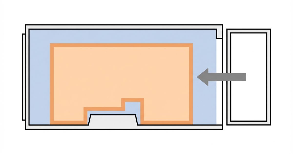 4t箱車の荷室内寸と有効寸法、開口寸法の関係を示す図解