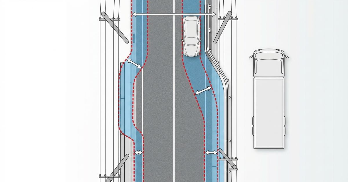 道路の実効幅が障害物で狭くなる様子を示す図解イメージ