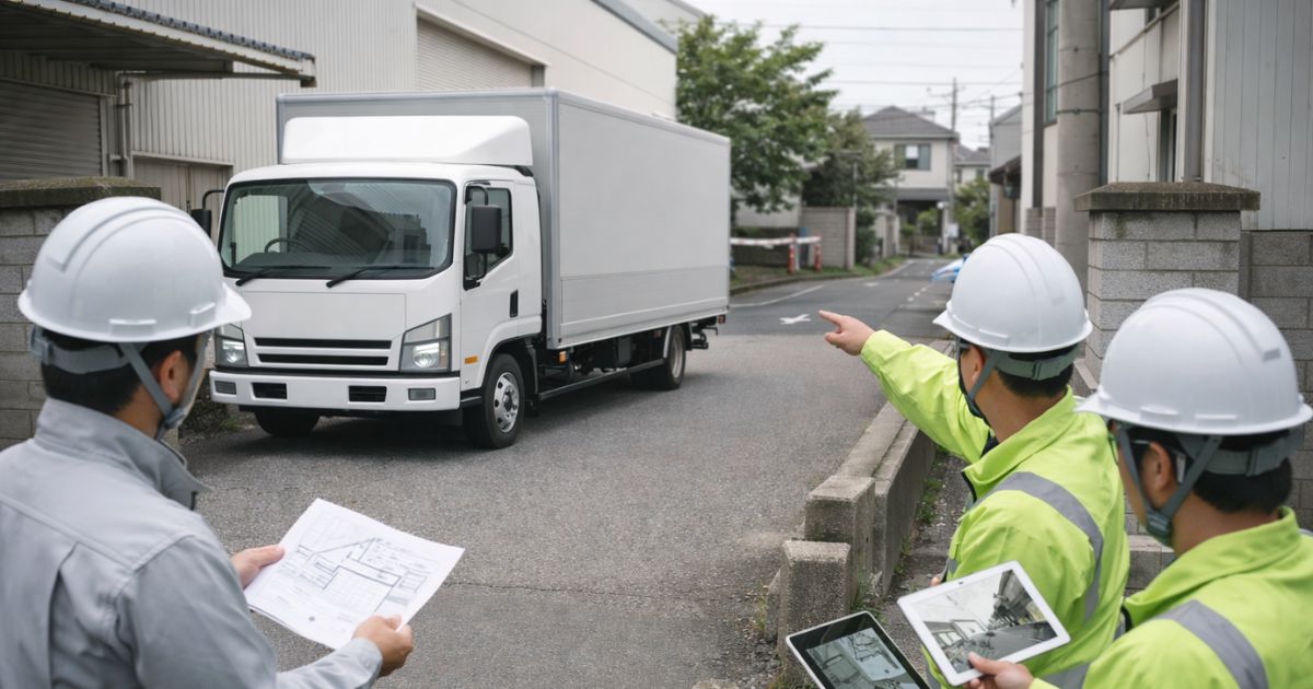 4tトラック進入前に現場条件を確認している実務担当者の現場イメージ