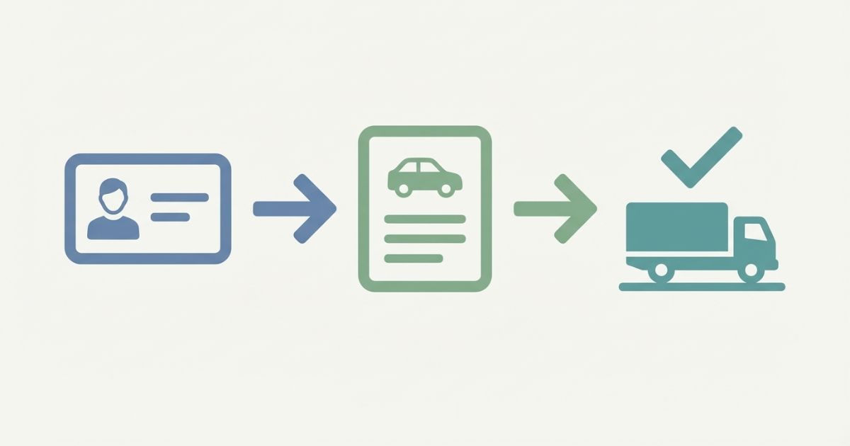 免許証と車検証を確認して運転可否を判断する手順を表した図解
