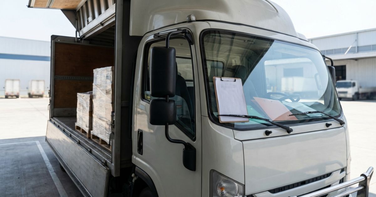 4tトラックの最大積載量を確認して判断するイメージ（配車・点検の現場写真）