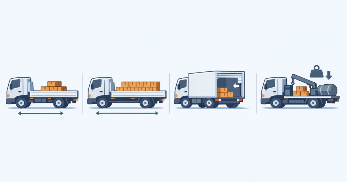 4tトラックの仕様ごとの積載条件の違いを比較した図解