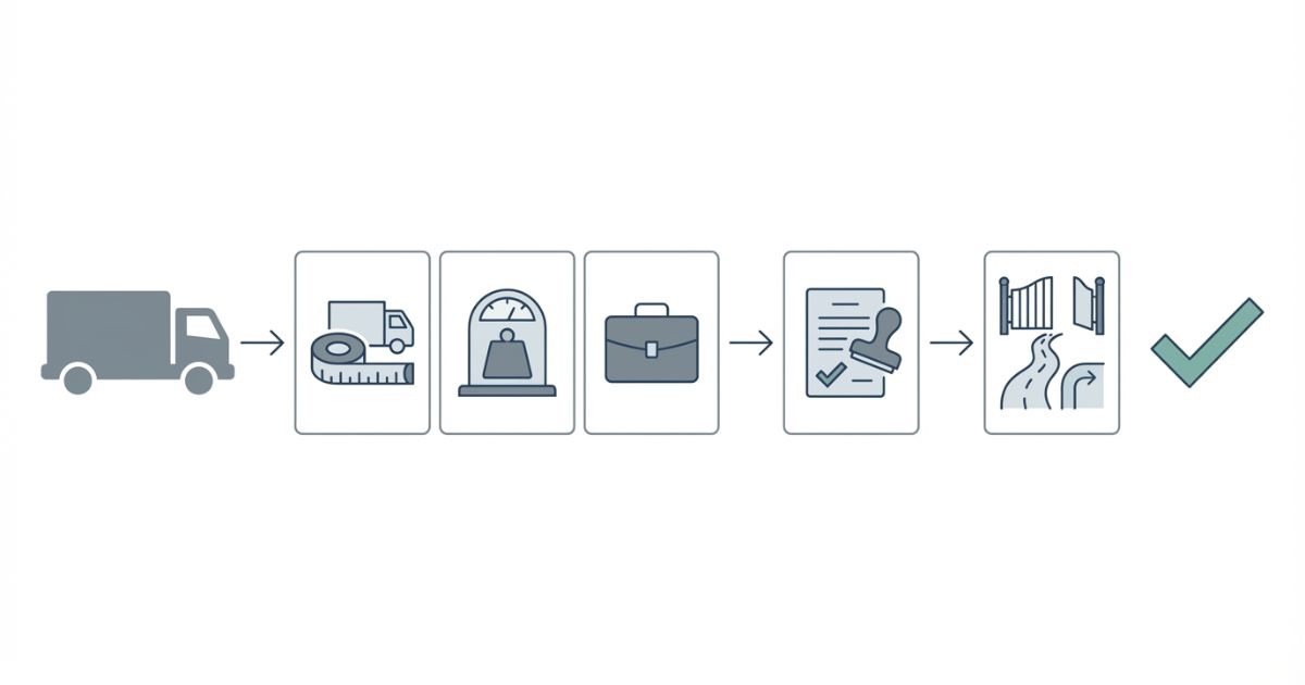4tトラックの月極契約はサイズと重量と用途の一致に加えて管理者承認と動線成立で決まることを示す文字なし図解