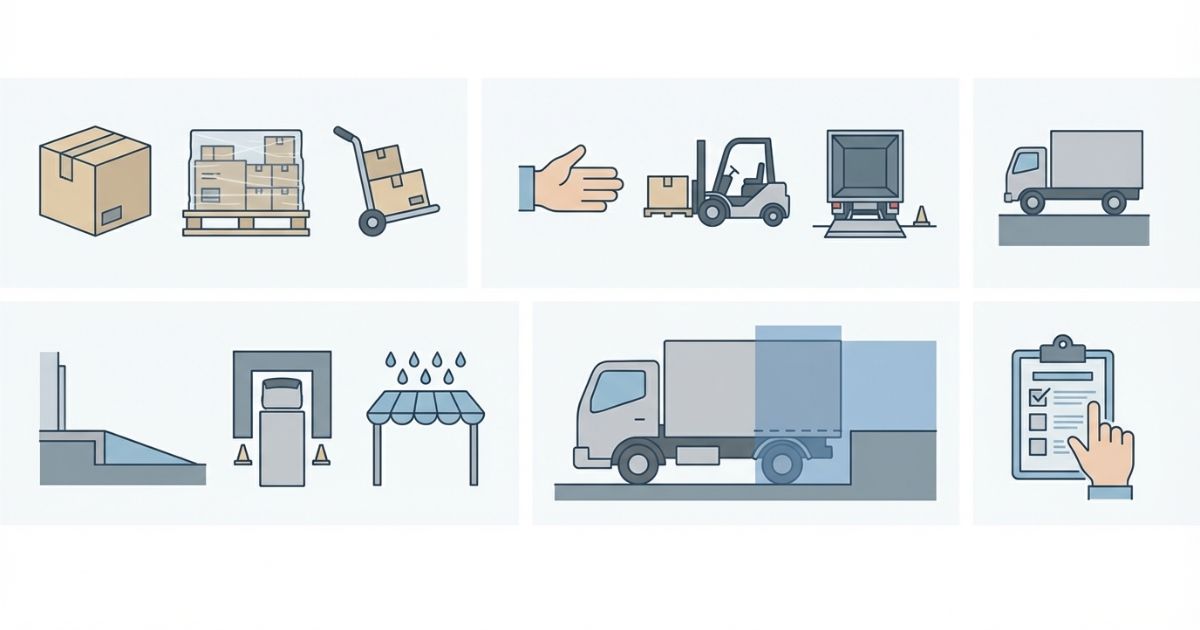荷姿と方法と現場条件を固めて荷台高さを照合する見積から手配の流れ図解