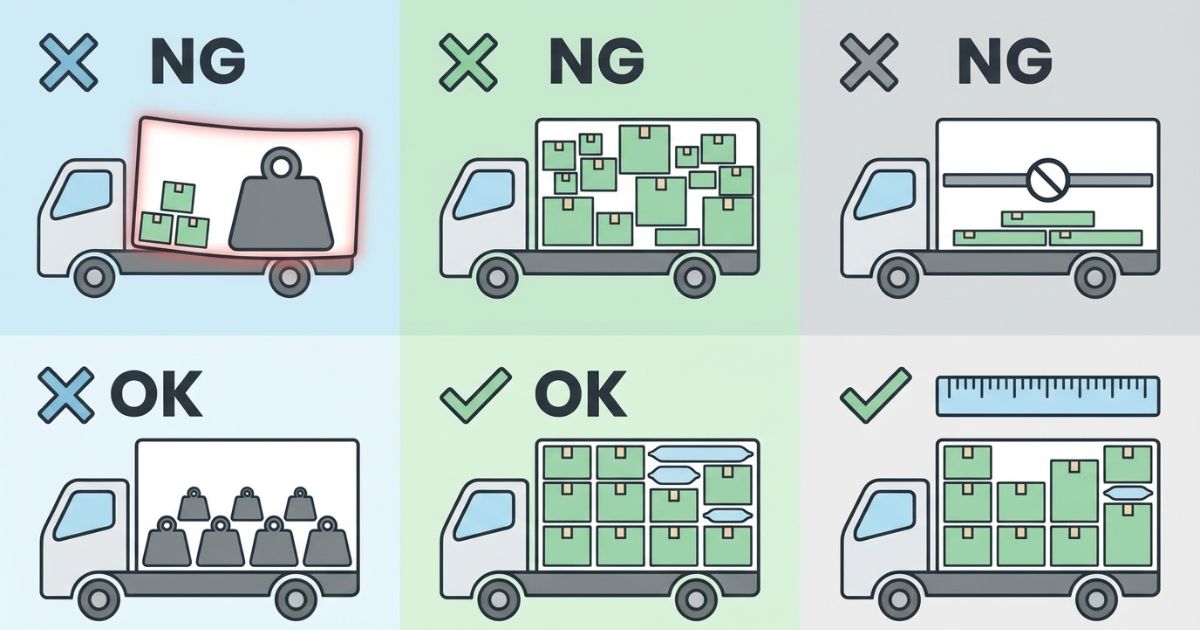 立米だけで判断して起きる重量・隙間・高さの失敗と回避を示す図解