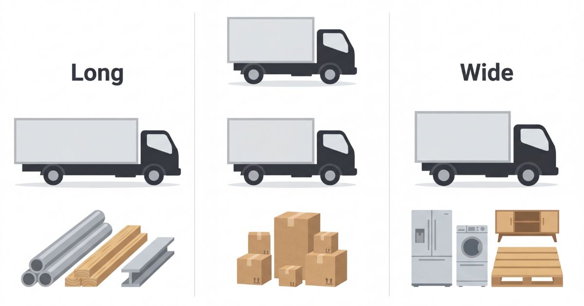 4tトラックの標準・ロング・ワイドの違いを比較した図