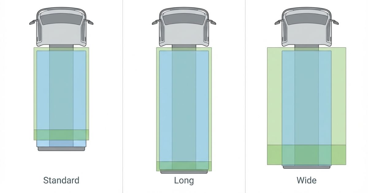 4tトラックの標準・ロング・ワイドで荷台寸法図の判断前提が変わることを示す図解