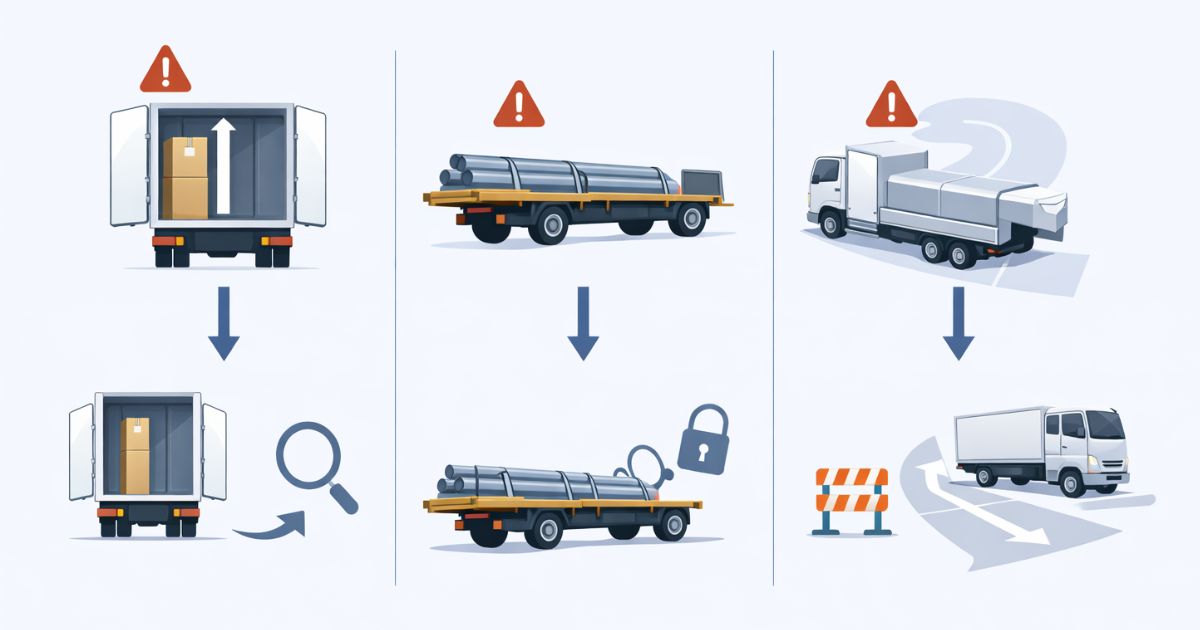 4tトラックの荷台寸法確認で起きやすい失敗例と回避策を比較した図解