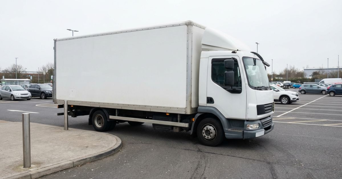 4tトラックを駐車場に入れるときのサイズ感と取り回しの雰囲気が伝わる写真