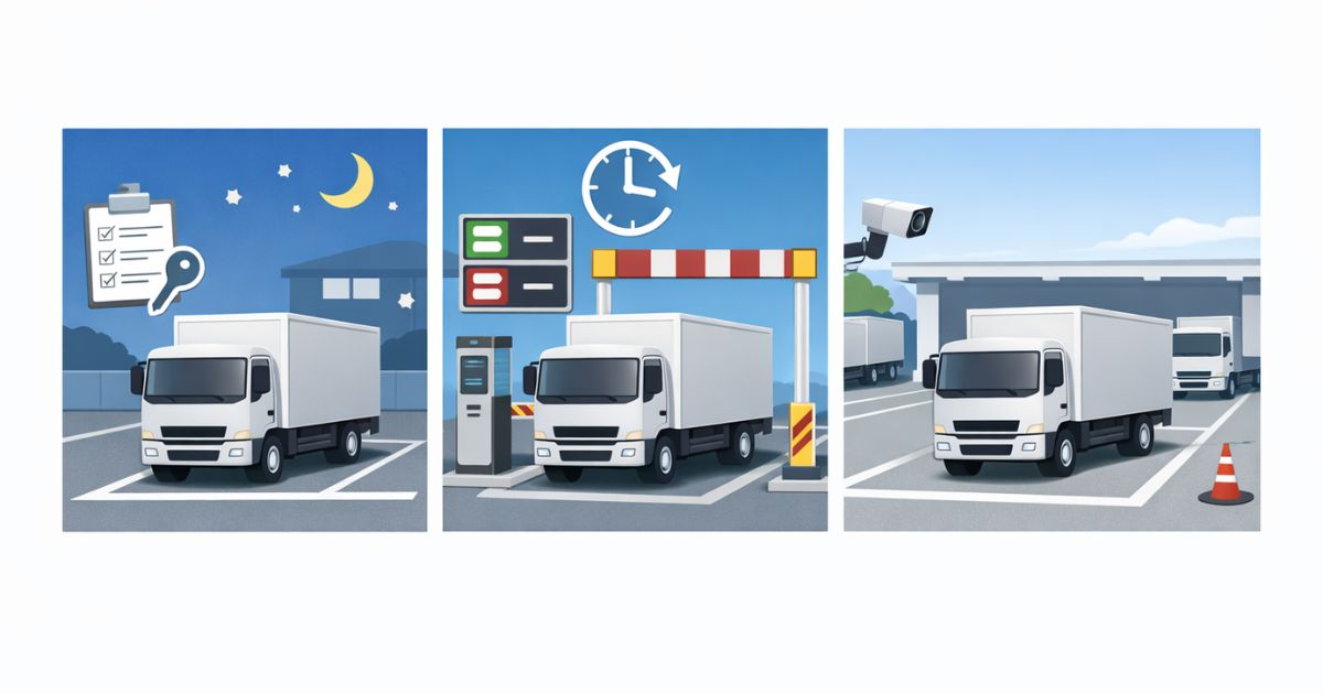 4tトラック向け駐車場の月極と時間貸しとトラック専用の違いを比較した図解