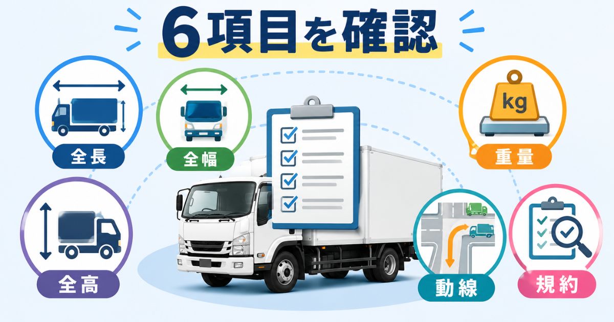 4tトラックの駐車場探しで全長や全幅や全高や重量や動線や規約を確認する図解