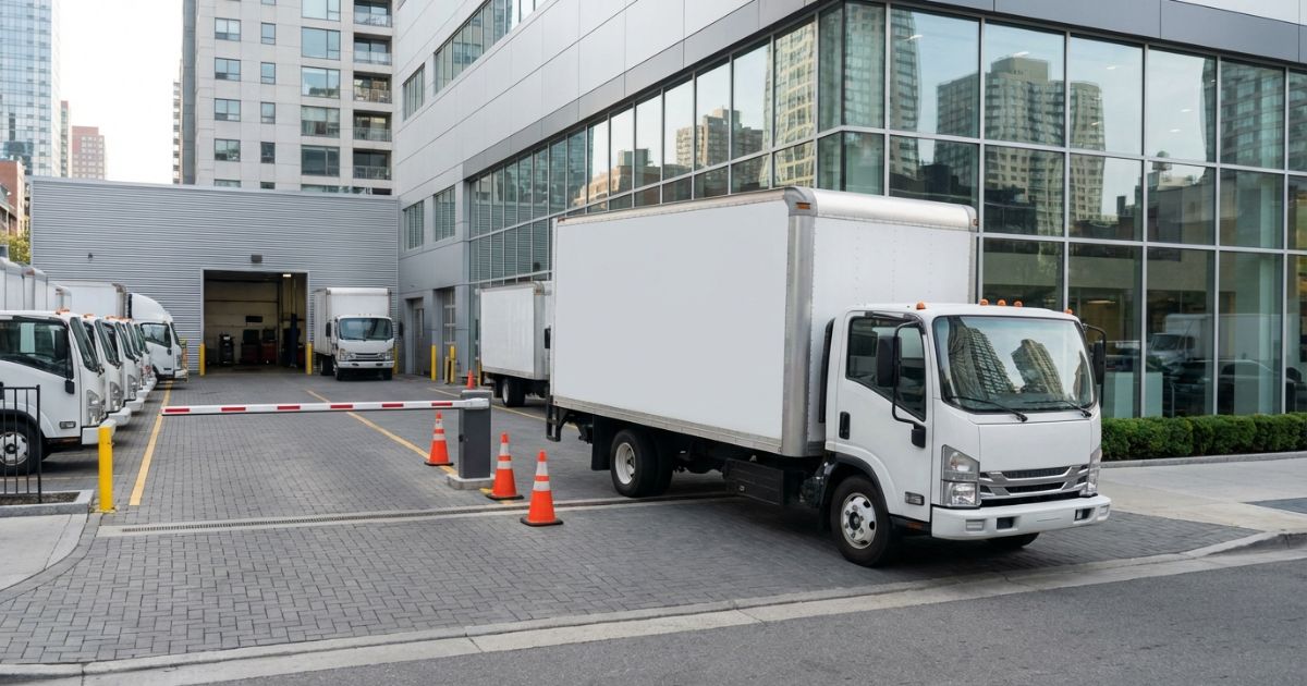 4tトラックをレンタカー営業所で借りるイメージが伝わる写真