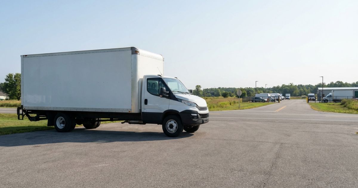 4tトラックを片道利用で返却先へ向かう乗り捨てレンタルの雰囲気が伝わる写真