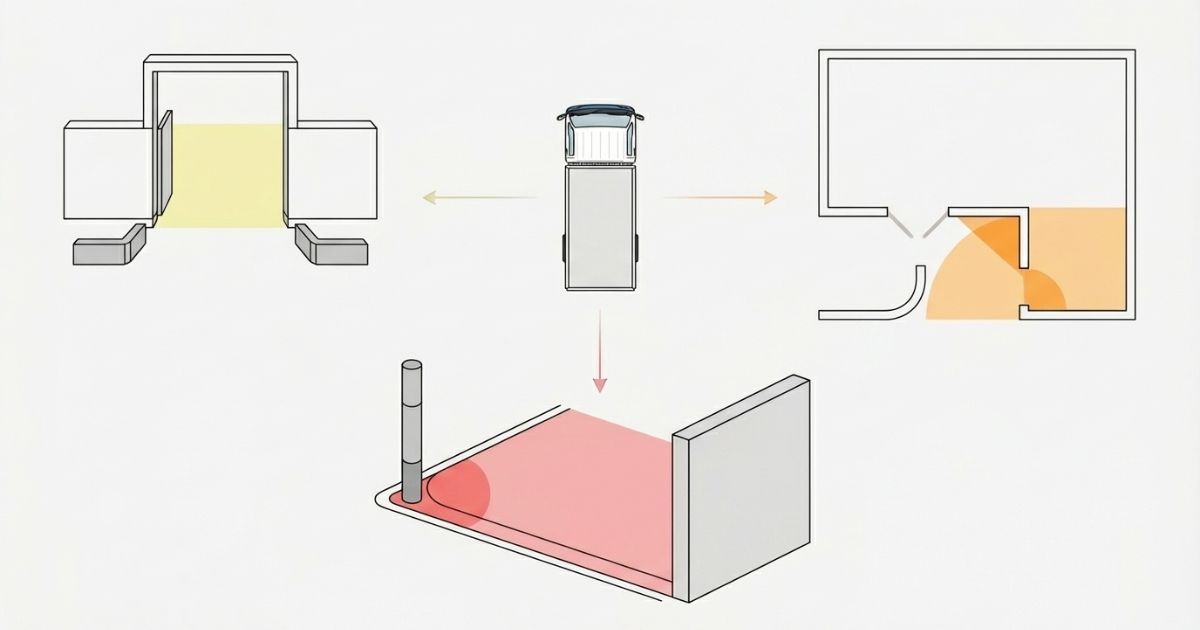 入口・角・転回で判断するポイントを示す文字なし図解