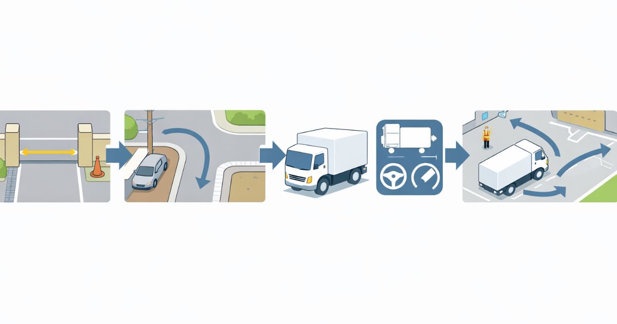 4tトラックの進入可否を事前確認する流れを示した図解