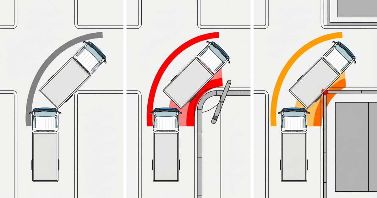 最小回転半径だけでは曲がれない理由を示す文字なし図解